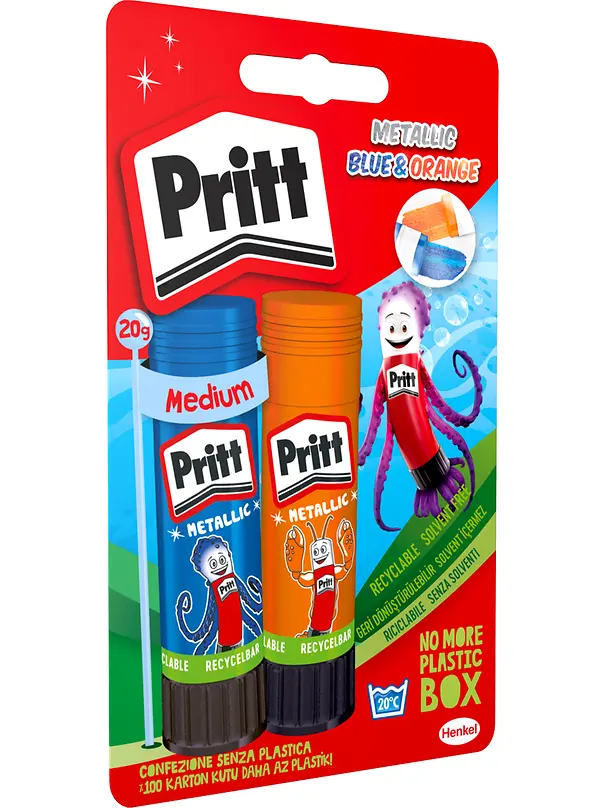 
With its Back-to-School campaign Pritt will also launch new special edition glue sticks in the metallic colors blue and orange.