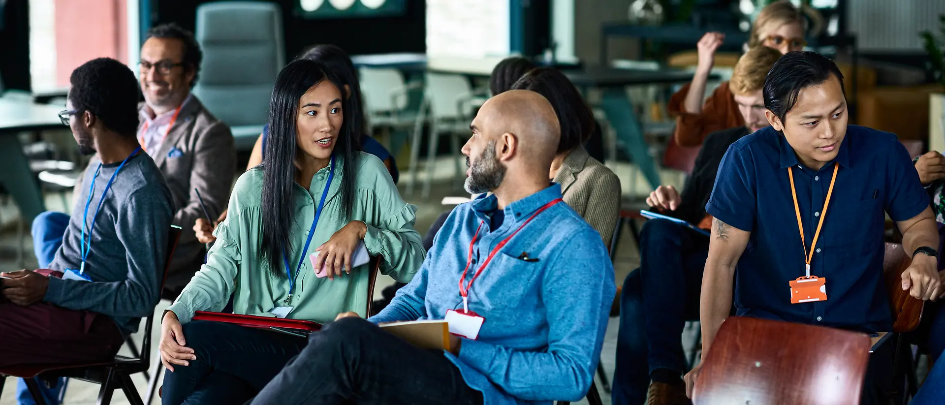Audience attending business conference.