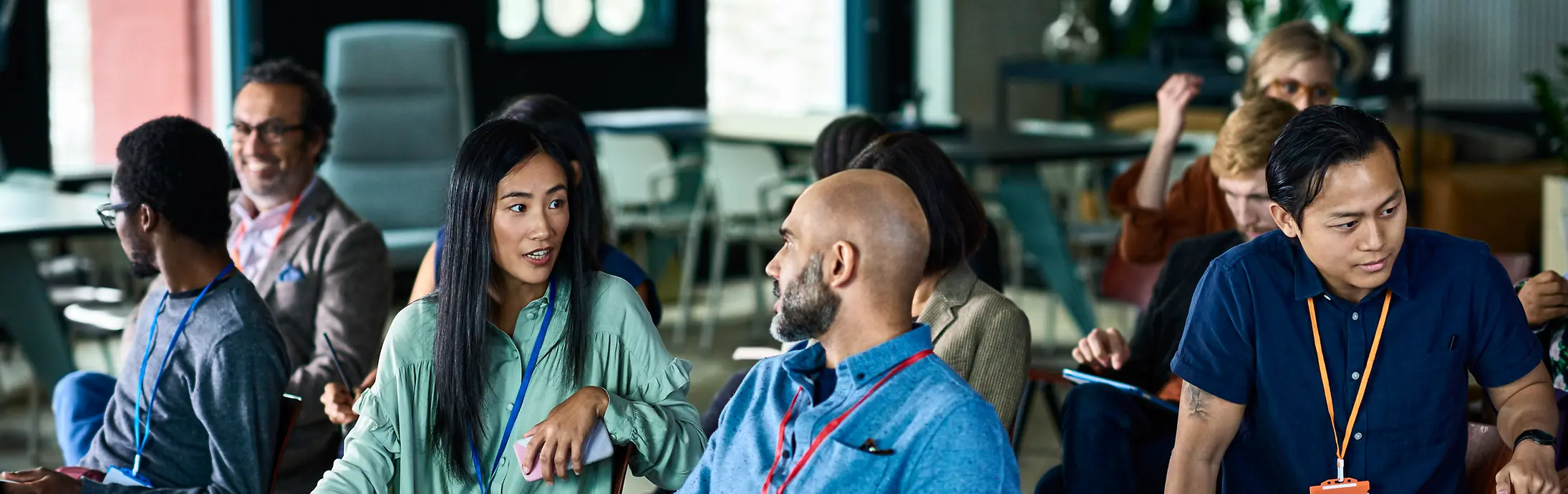 Audience attending business conference.
